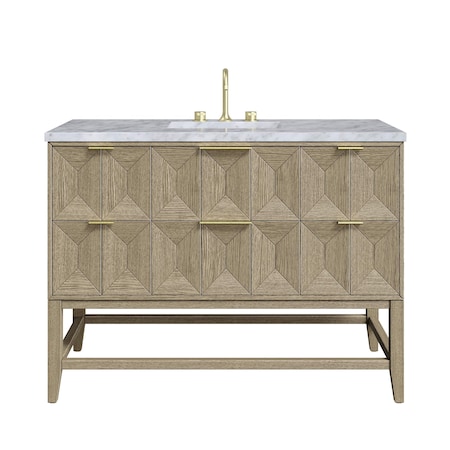 James Martin Vanities 48'' Single Vanity, Pebble Oak w/ 3 CM Carrara White Marble Top D100-V48-PBO-3CAR